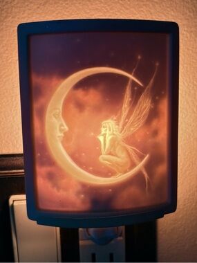 Fairy on Crescent Moon Night Light - Soft Amber Glow❣️